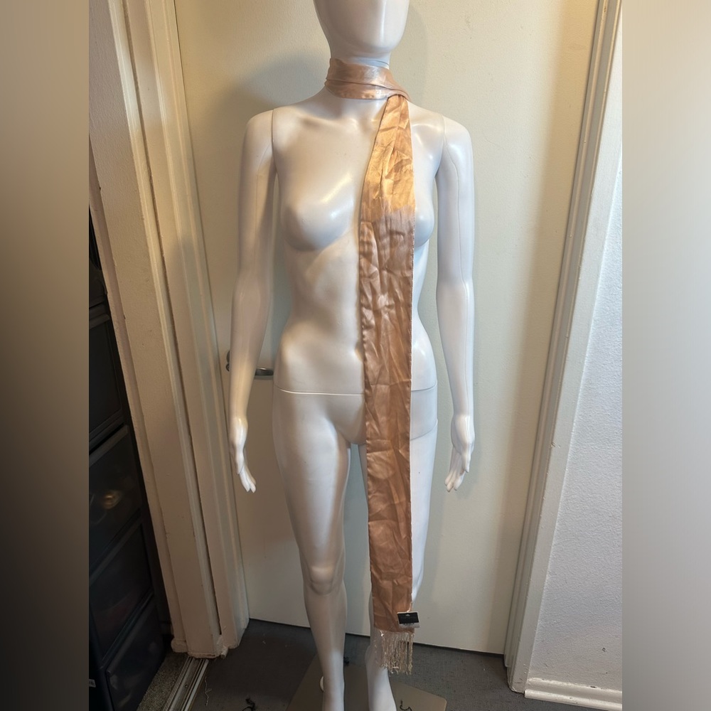 Baby pink satin scarf with fringe